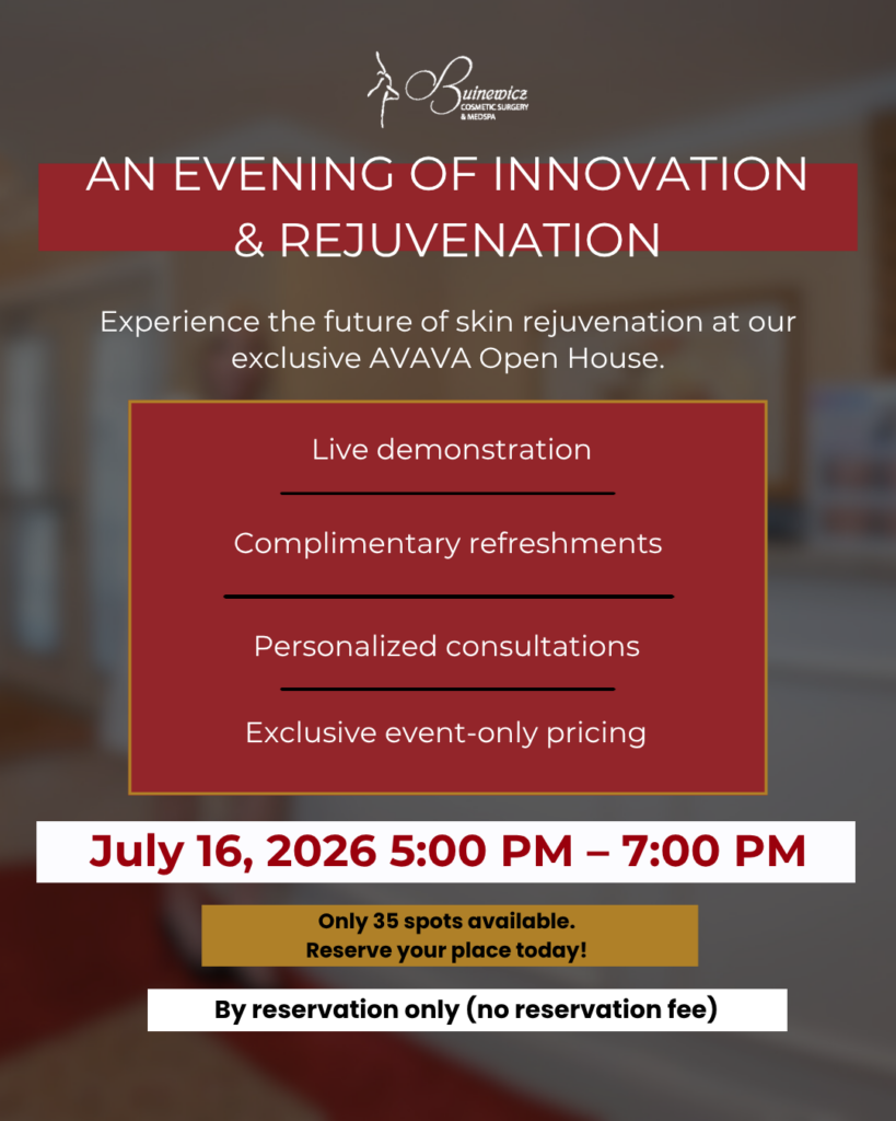 Promotional flyer for a Buinewicz AVAVA open house event