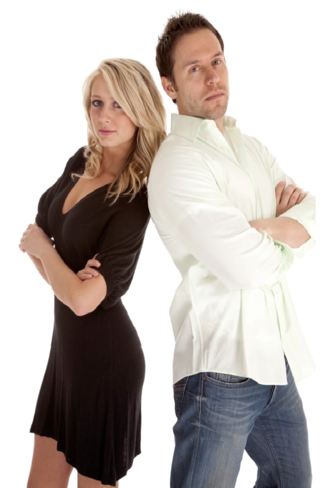 Man and woman posing back-to-back